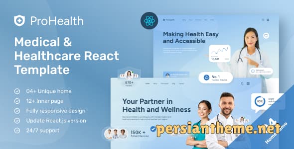 ProHealth – قالب پزشکی و خدمات بهداشتی ReactJS